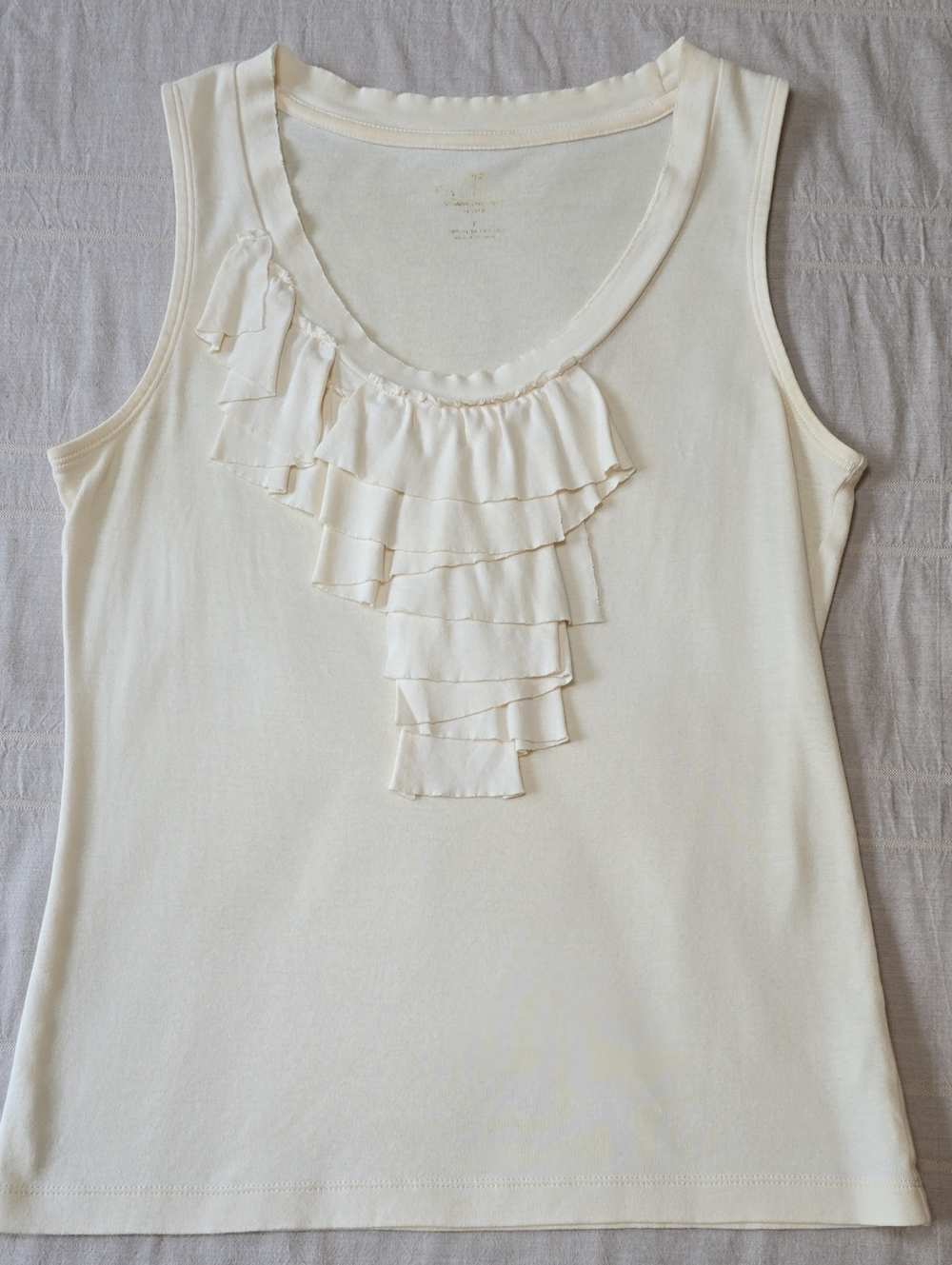 Talbots Cream Ruffle Scoop Neck Sleeveless Top XS Petite (See Measurements)
